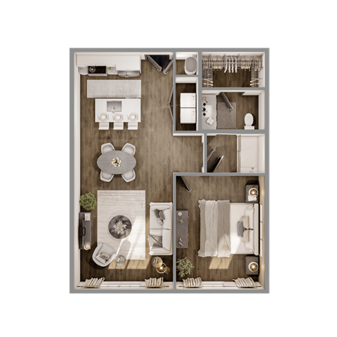 Floor plan for 1 bed, 1 bath, 760 sqft